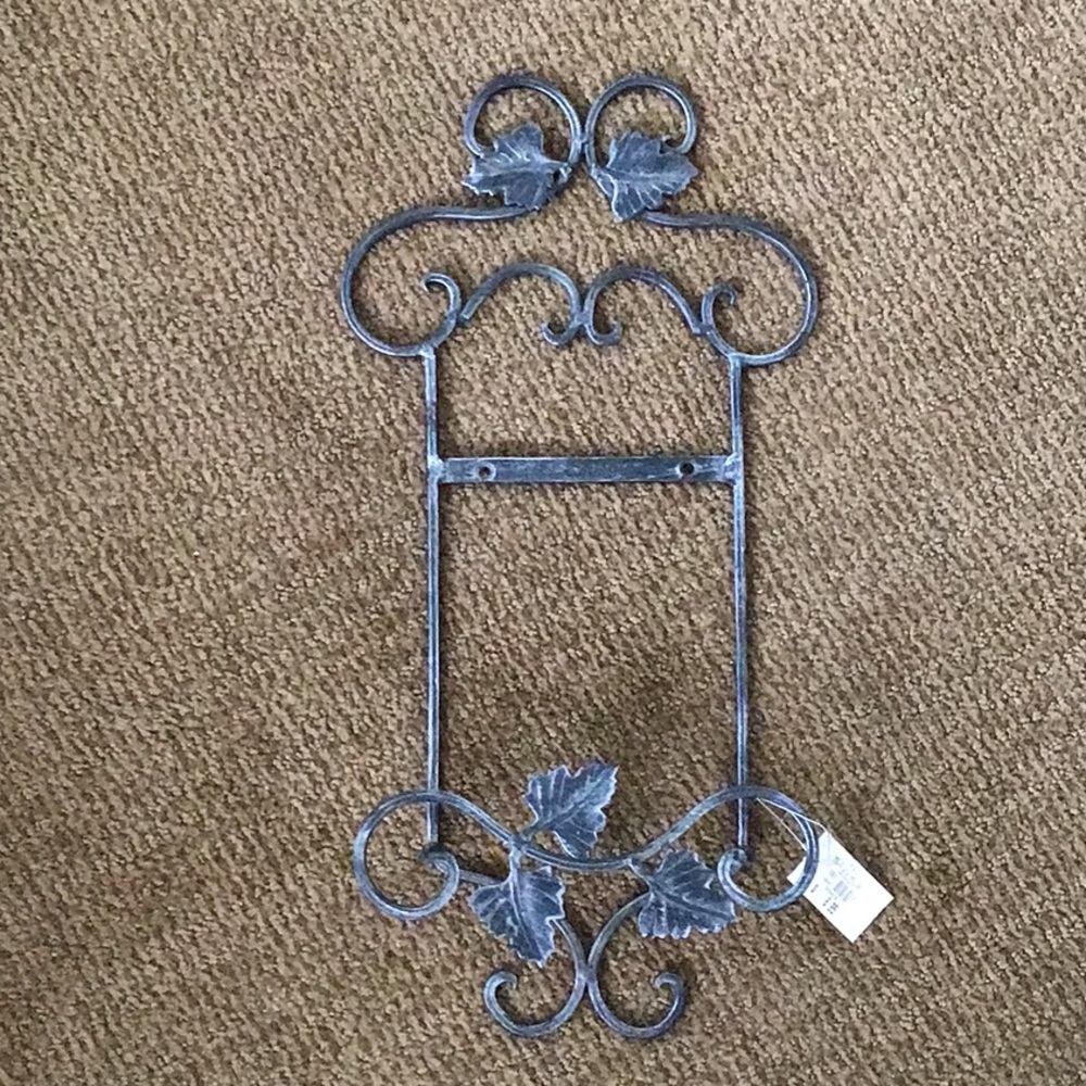 Set of 2 wall hanging plate holders, heavy metal, gray in color w/ grape leaves